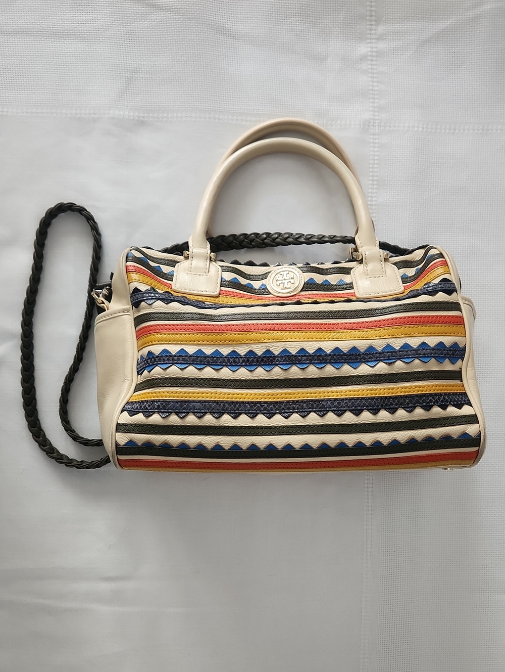 Tory Burch Robinson ZigZag Middy Leather Satchel *READ*